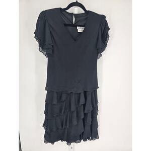 Vtg Ann Hobbs for Cattiva Neiman Marcus Sz 4 Midi Length Formal Dress Black